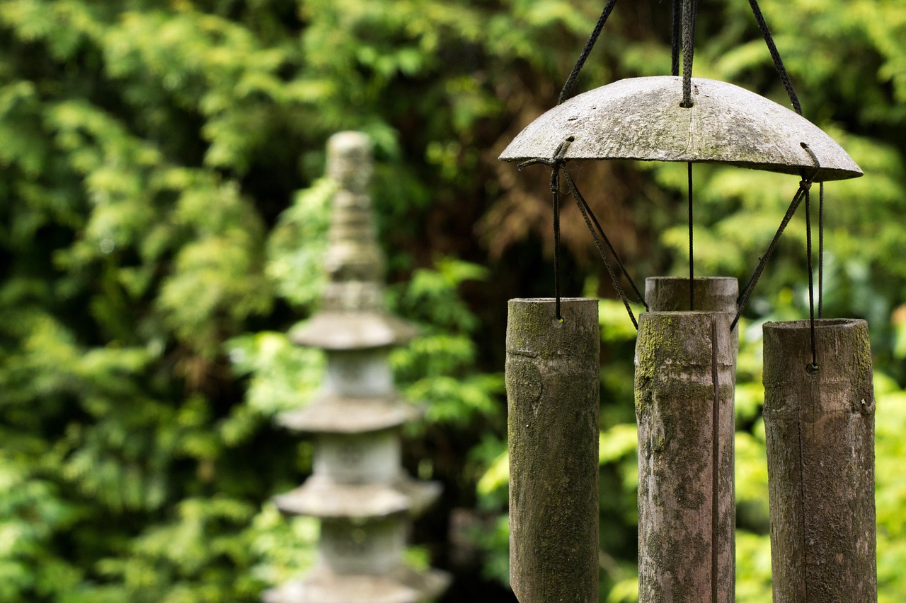 Jardin Feng Shui avec bambous et lucioles. Jardin Feng Shui avec bambous et lucioles.