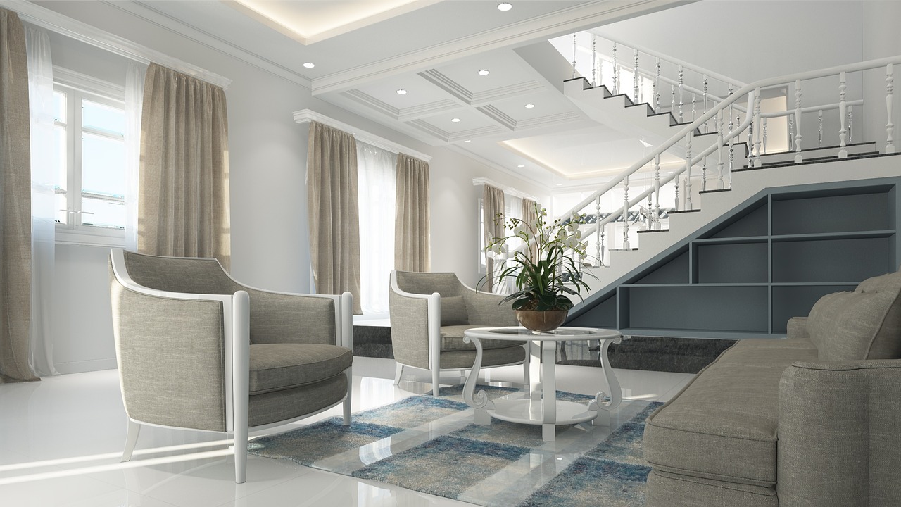 Coussins et textiles dans un style transitionnel.